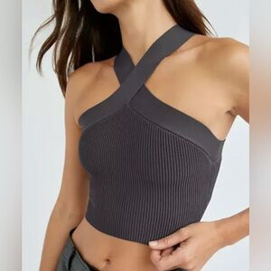 Aritzia Babaton Sculpt Knit Criss Cross Cropped Tank Dark Grey Size S